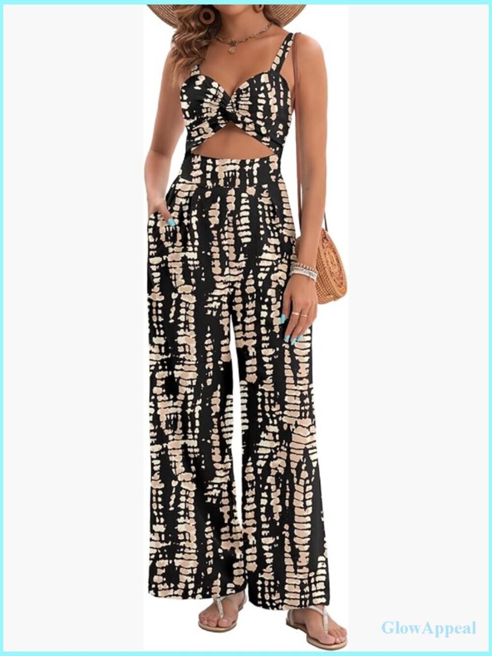 Sleeveless V Neck Twist Jumpsuit Wide Leg Romper Casual Summer